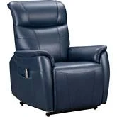 Leighton Lift Chair Recliner with Power Head Rest, Lumbar & Lay Flat in Navy Blue Leather